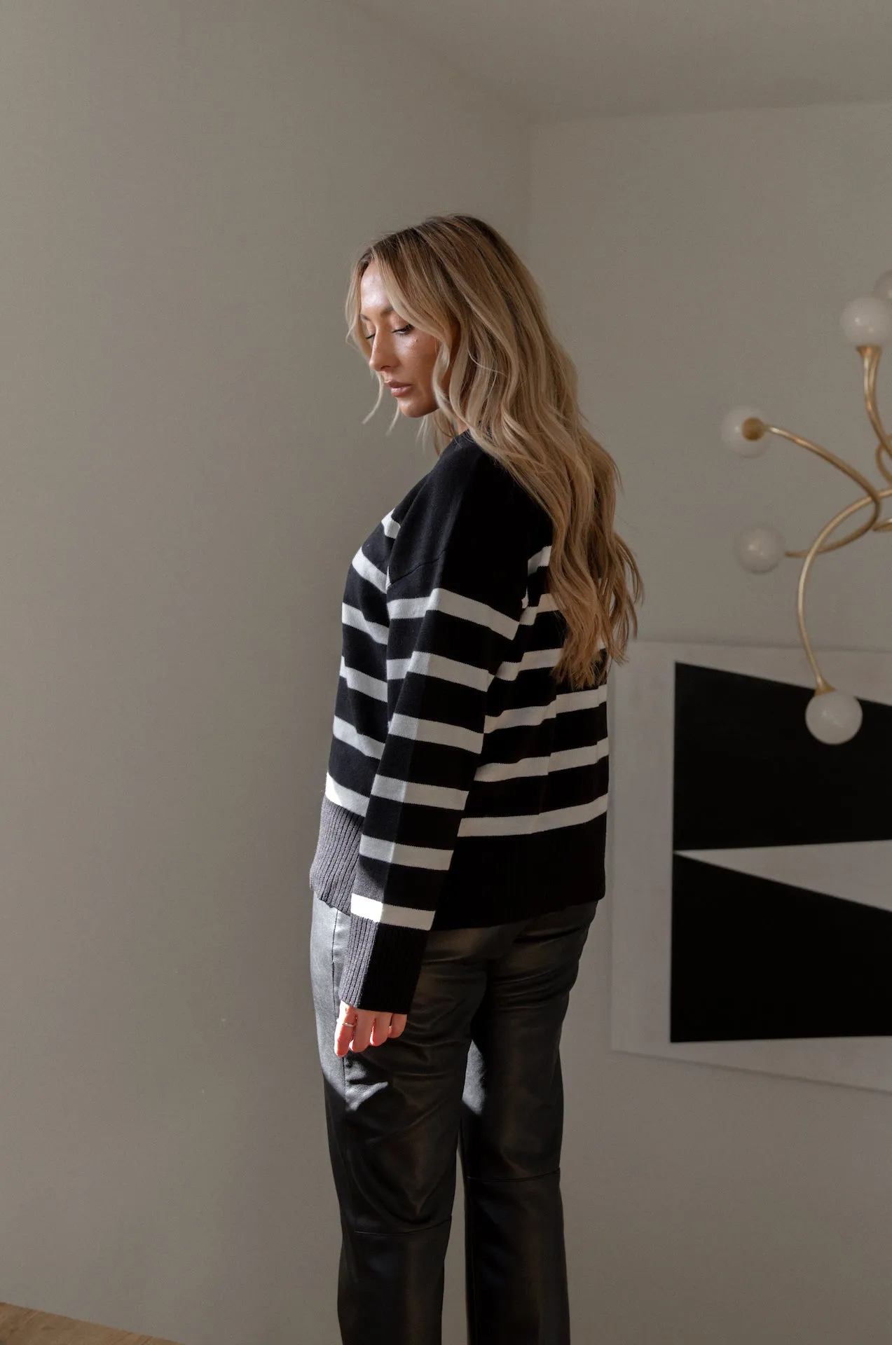 Laurene Black and White Stripe Sweater