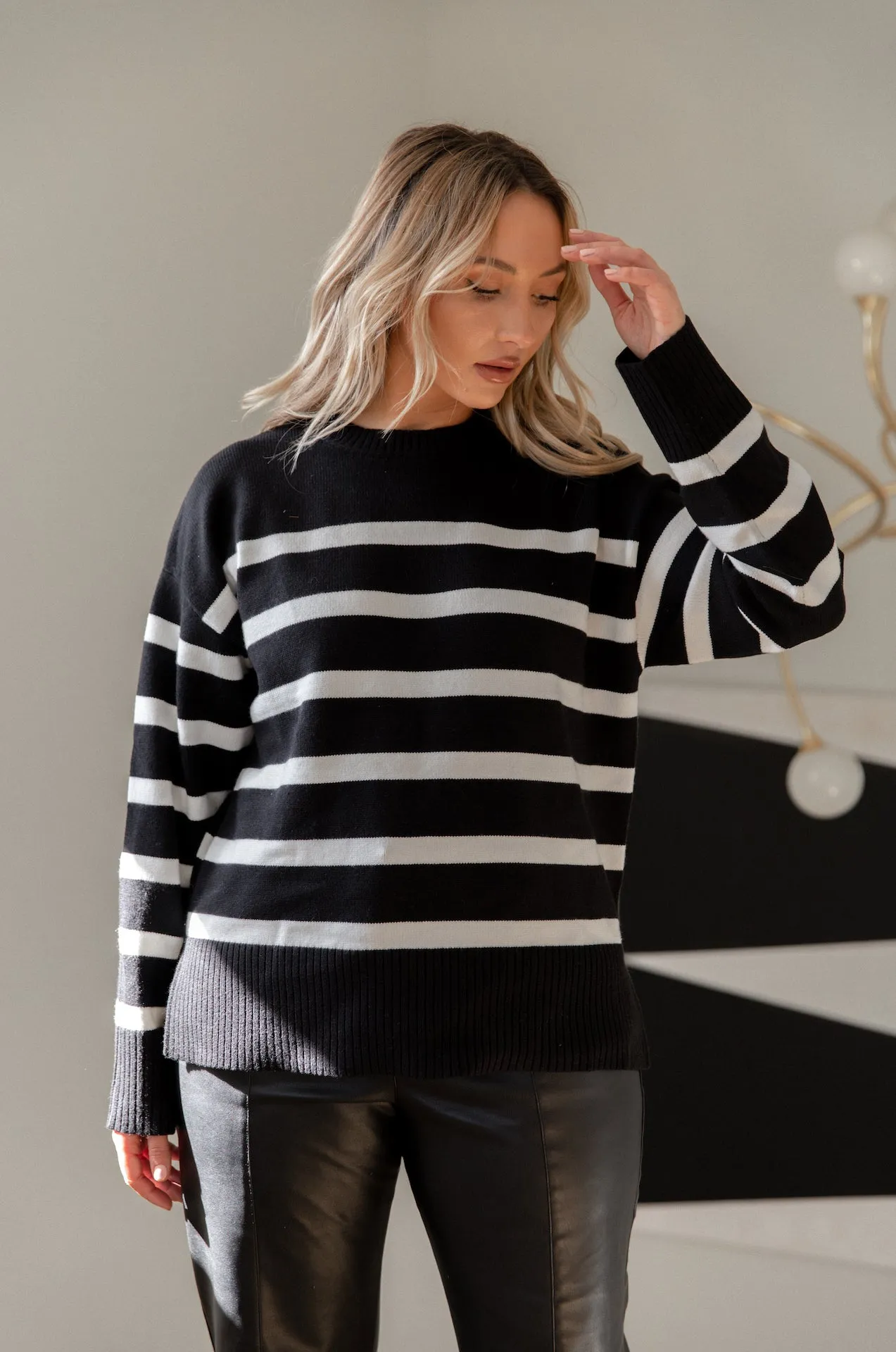 Laurene Black and White Stripe Sweater