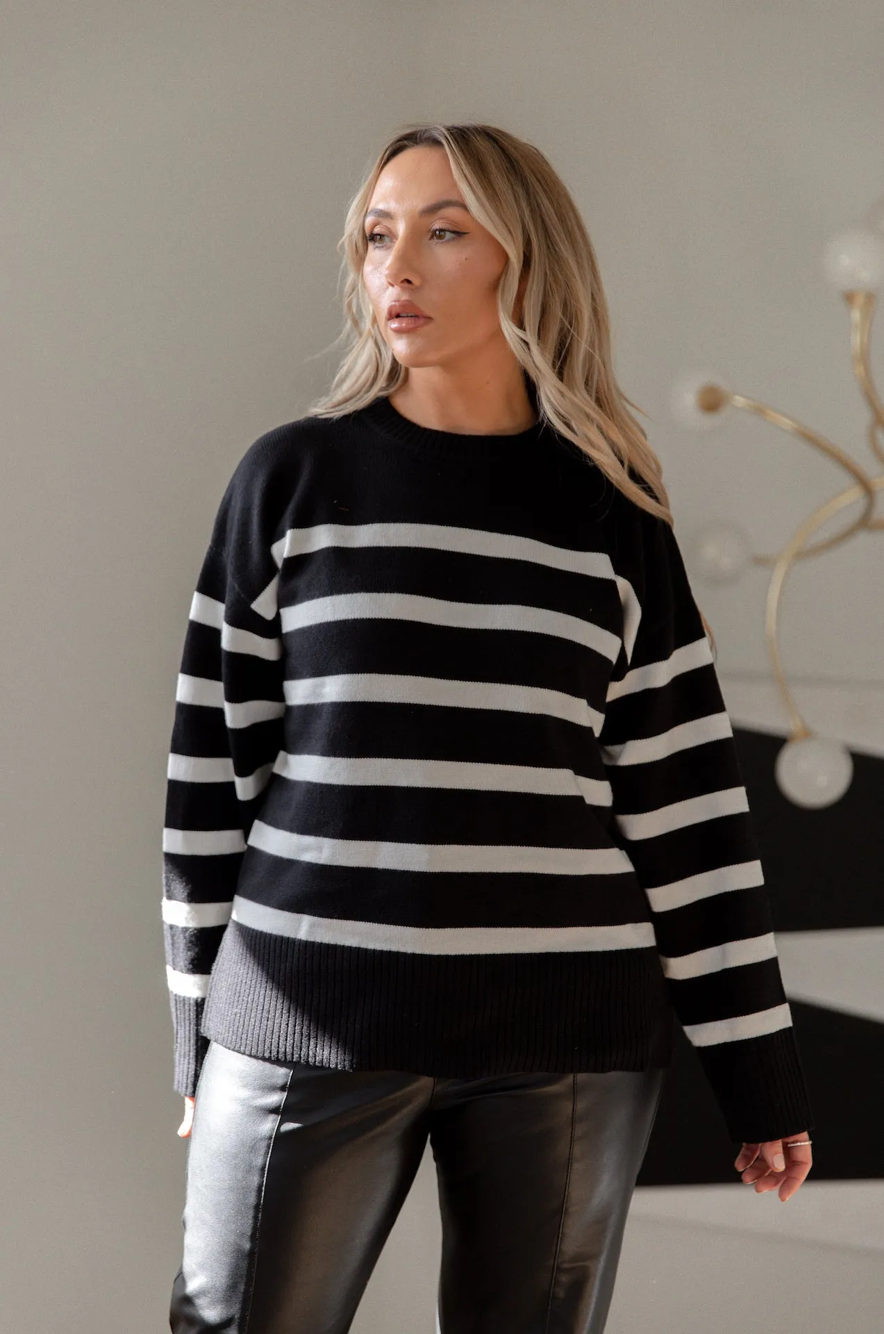 Laurene Black and White Stripe Sweater