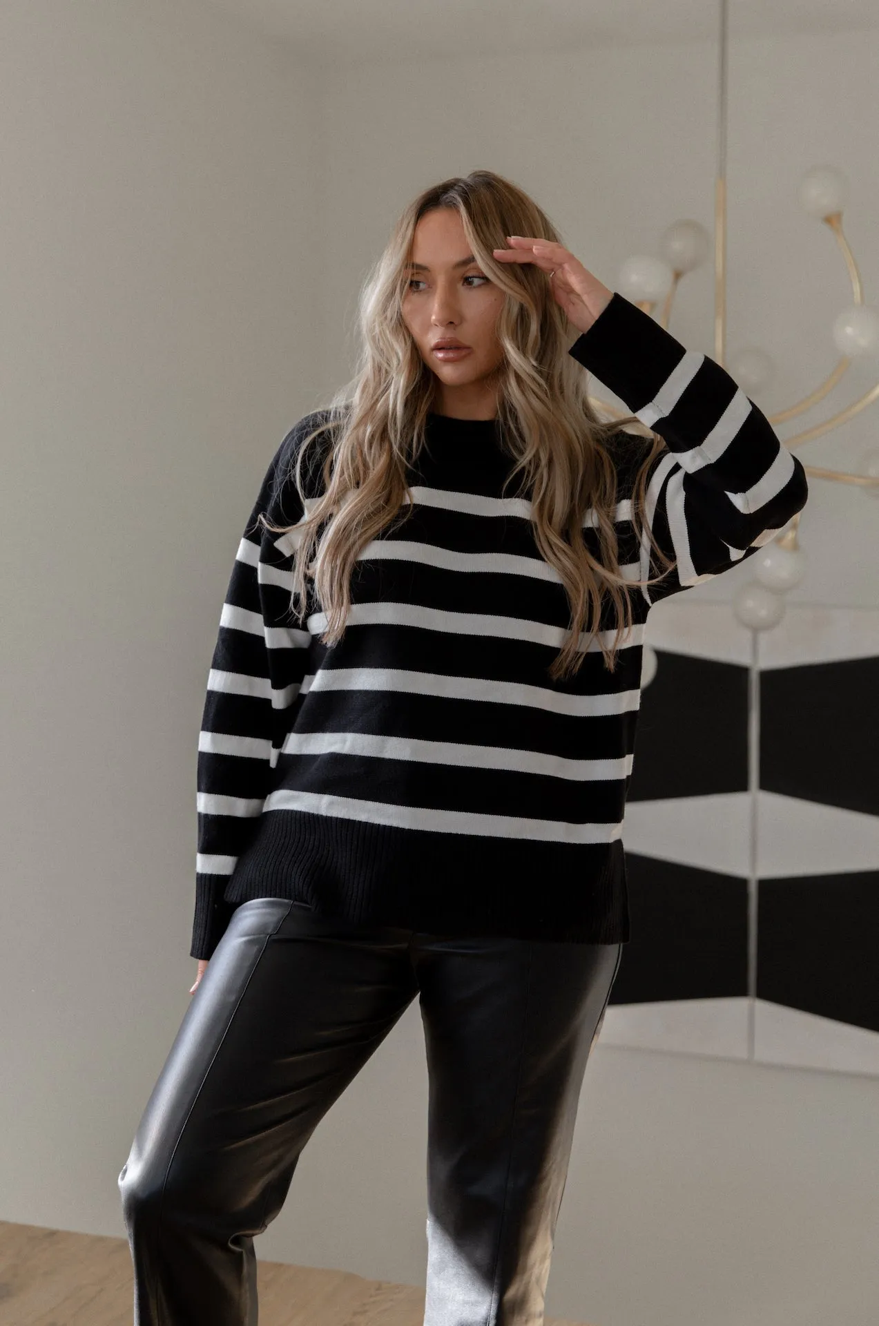 Laurene Black and White Stripe Sweater