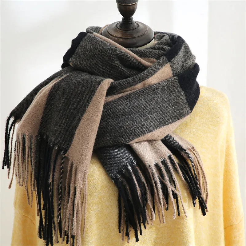 LDM Warm Thick Tassel Cashmere Scarf Women Scarves and Shawls Blanket Double-sided