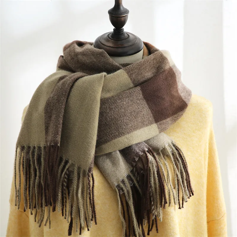 LDM Warm Thick Tassel Cashmere Scarf Women Scarves and Shawls Blanket Double-sided