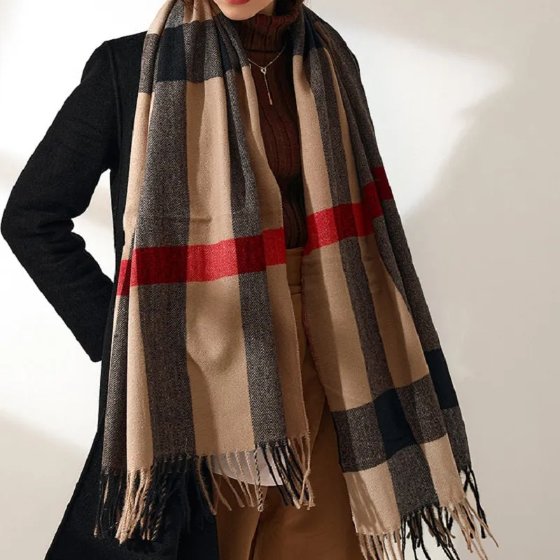 LDM Warm Thick Tassel Cashmere Scarf Women Scarves and Shawls Blanket Double-sided