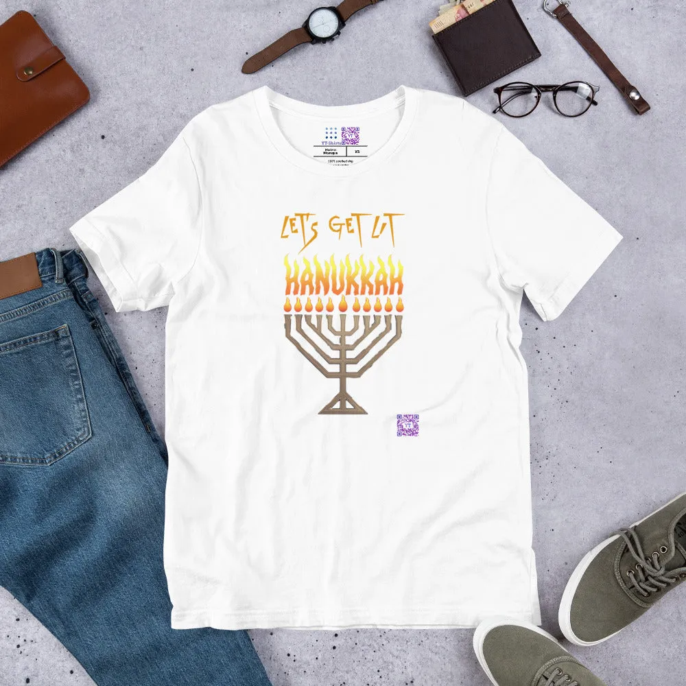 Let's Get Lit Hanukkah Menorah Funny T-Shirt, Hanukkah Celebration Graphic Tee, Jewish Holiday Shirt, Present for Hanukkah, Menorah Shirt