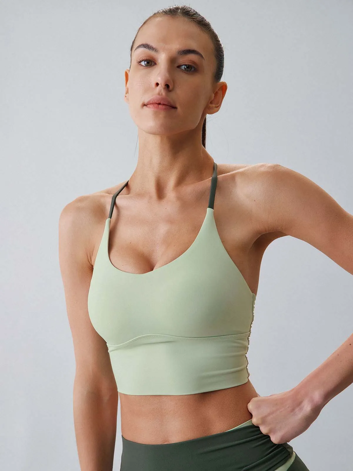 Light Green Halter Sports Bra - Light Support