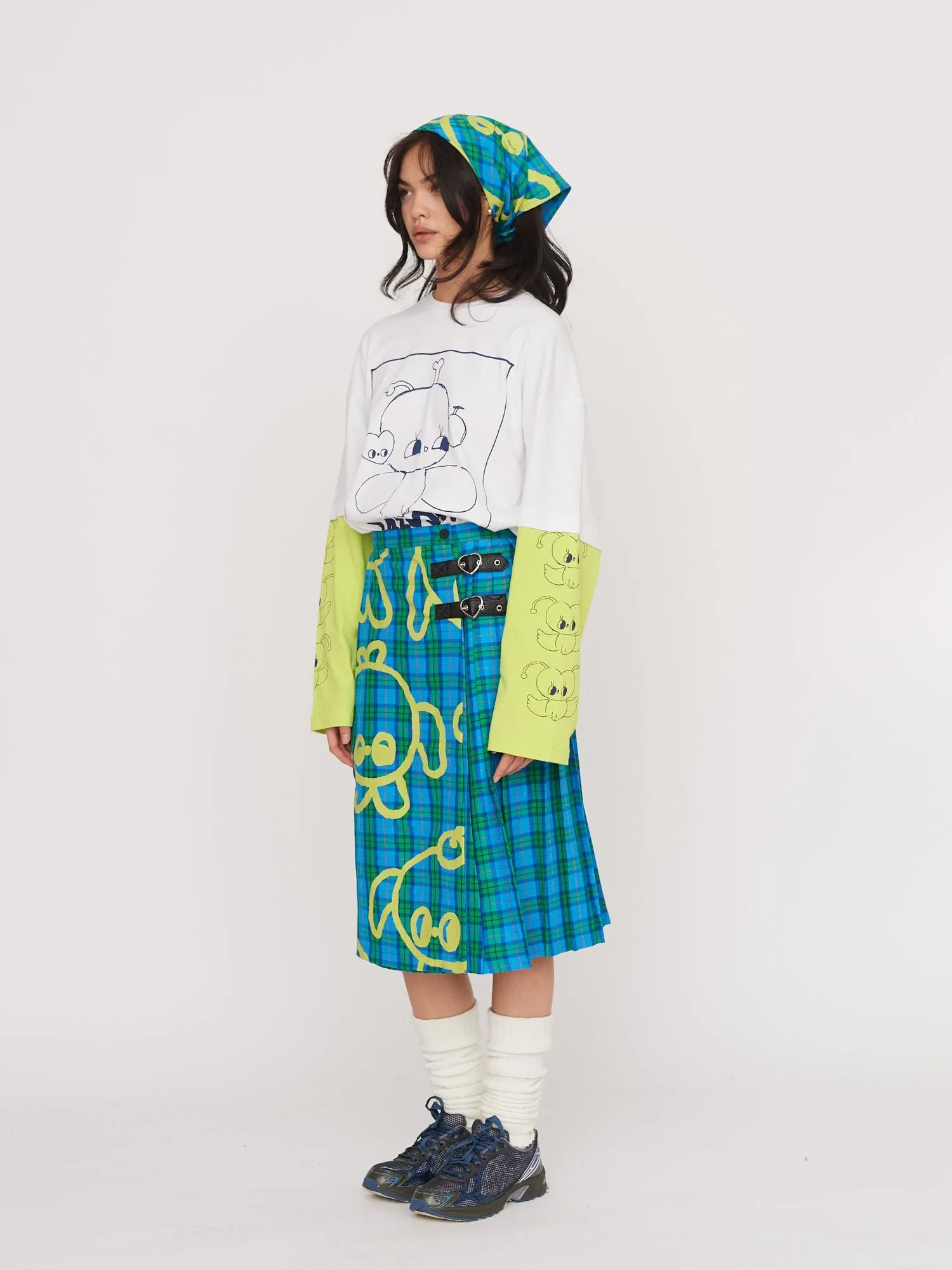 LO x Nhozagri Check Pleated Skirt