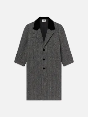 Long Herringbone Coat -- Black Multi