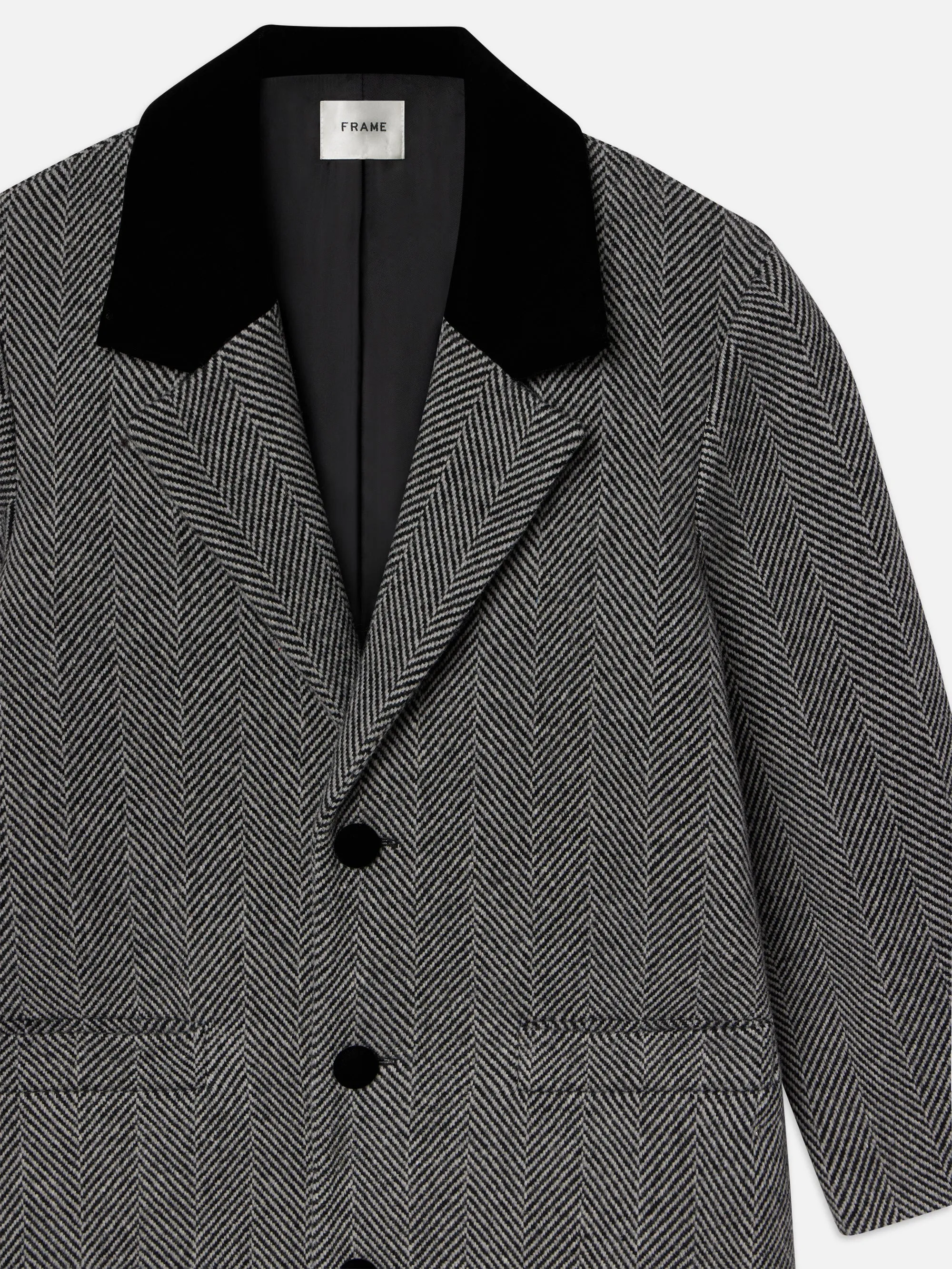 Long Herringbone Coat -- Black Multi