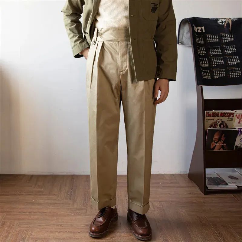 Loose Straight Chino Trousers Khaki Beige Vintage Men's Pants