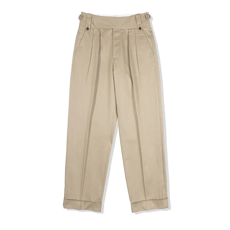 Loose Straight Chino Trousers Khaki Beige Vintage Men's Pants