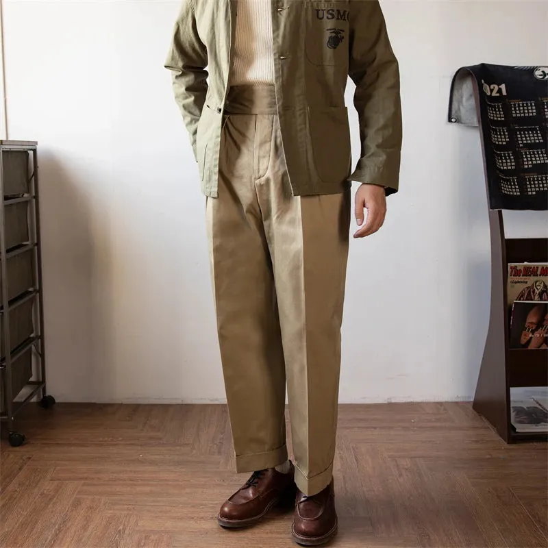 Loose Straight Chino Trousers Khaki Beige Vintage Men's Pants