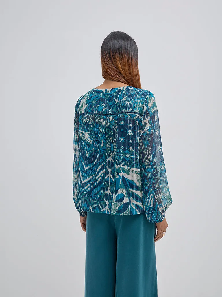 LOV Teal Printed Blouse with Camisole