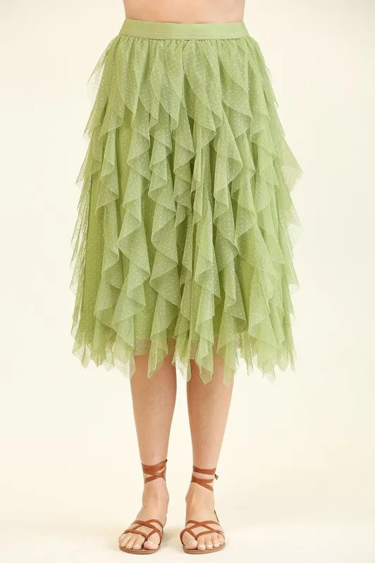 Lt Sage Embellished Tulle Layered Midi Skirts