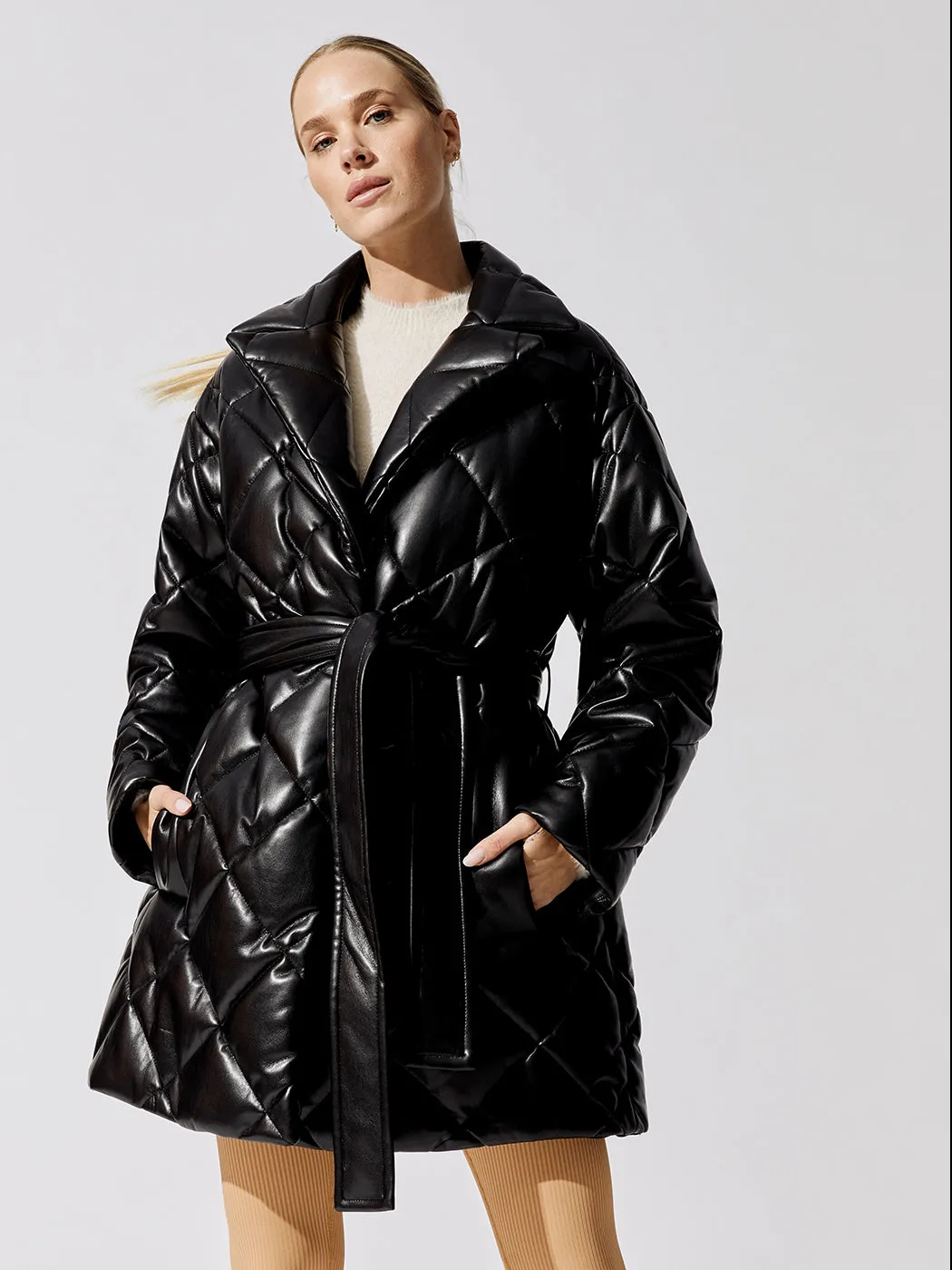 Maxim Faux Leather Puffer Jacket - Black