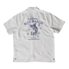 Men's Blue Marlin Embroidery Camp Collar Shirt