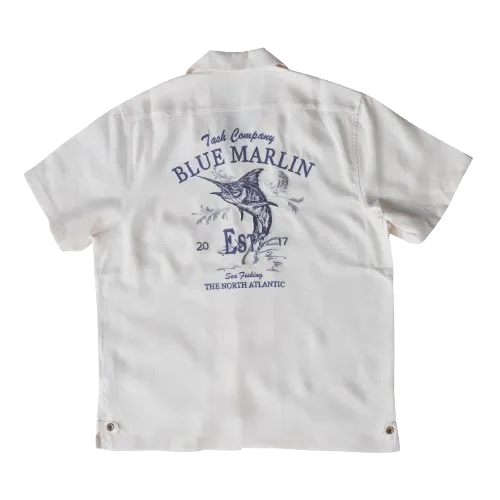 Men's Blue Marlin Embroidery Camp Collar Shirt