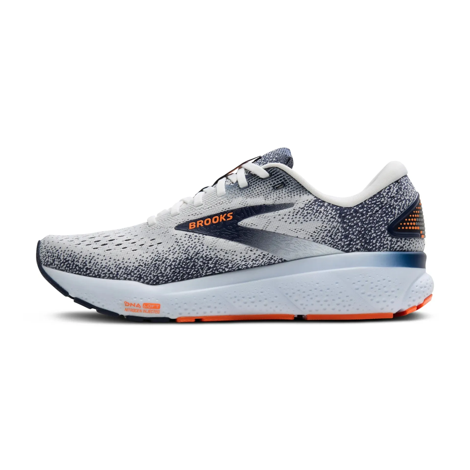 Men's Brooks Ghost 16 (White/Peacoat/Orange)