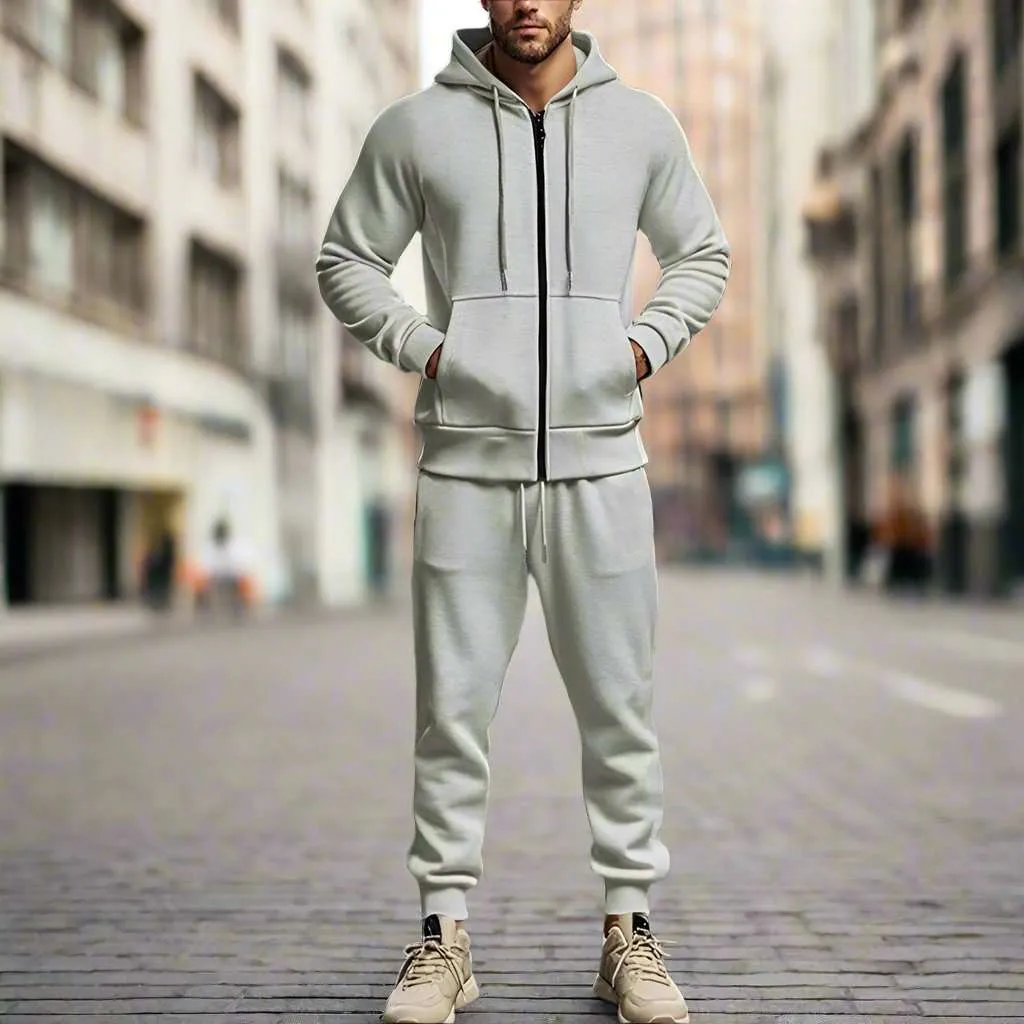 Men's Casual Warm Fleece Two-piece Sports Outfit Set