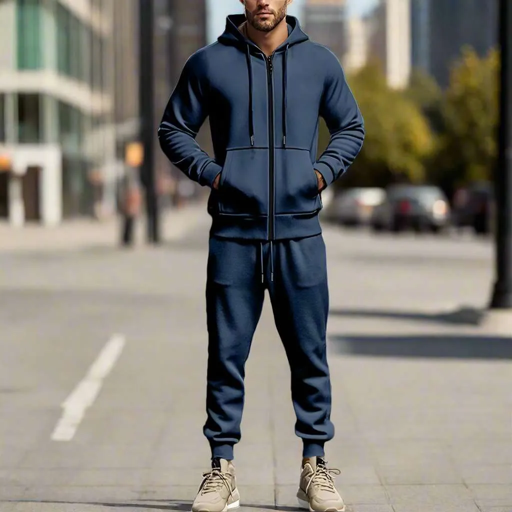 Men's Casual Warm Fleece Two-piece Sports Outfit Set