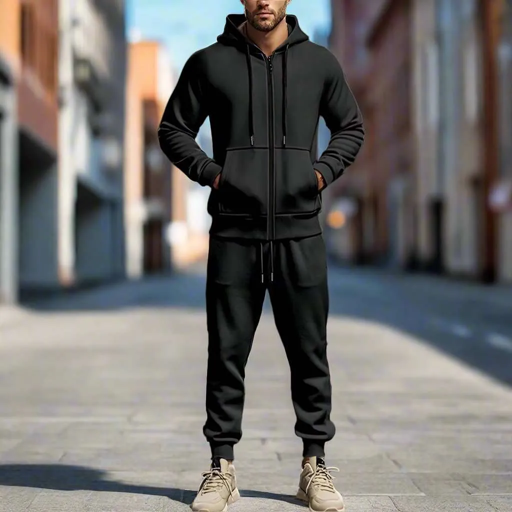 Men's Casual Warm Fleece Two-piece Sports Outfit Set