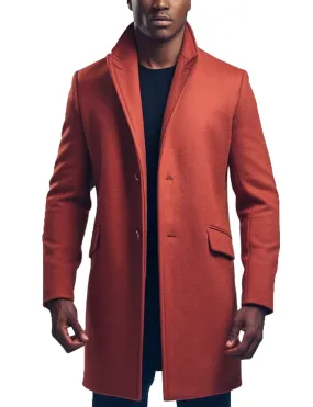 Men's Elegant Burnt Orange Single-Breasted Wool Overcoat