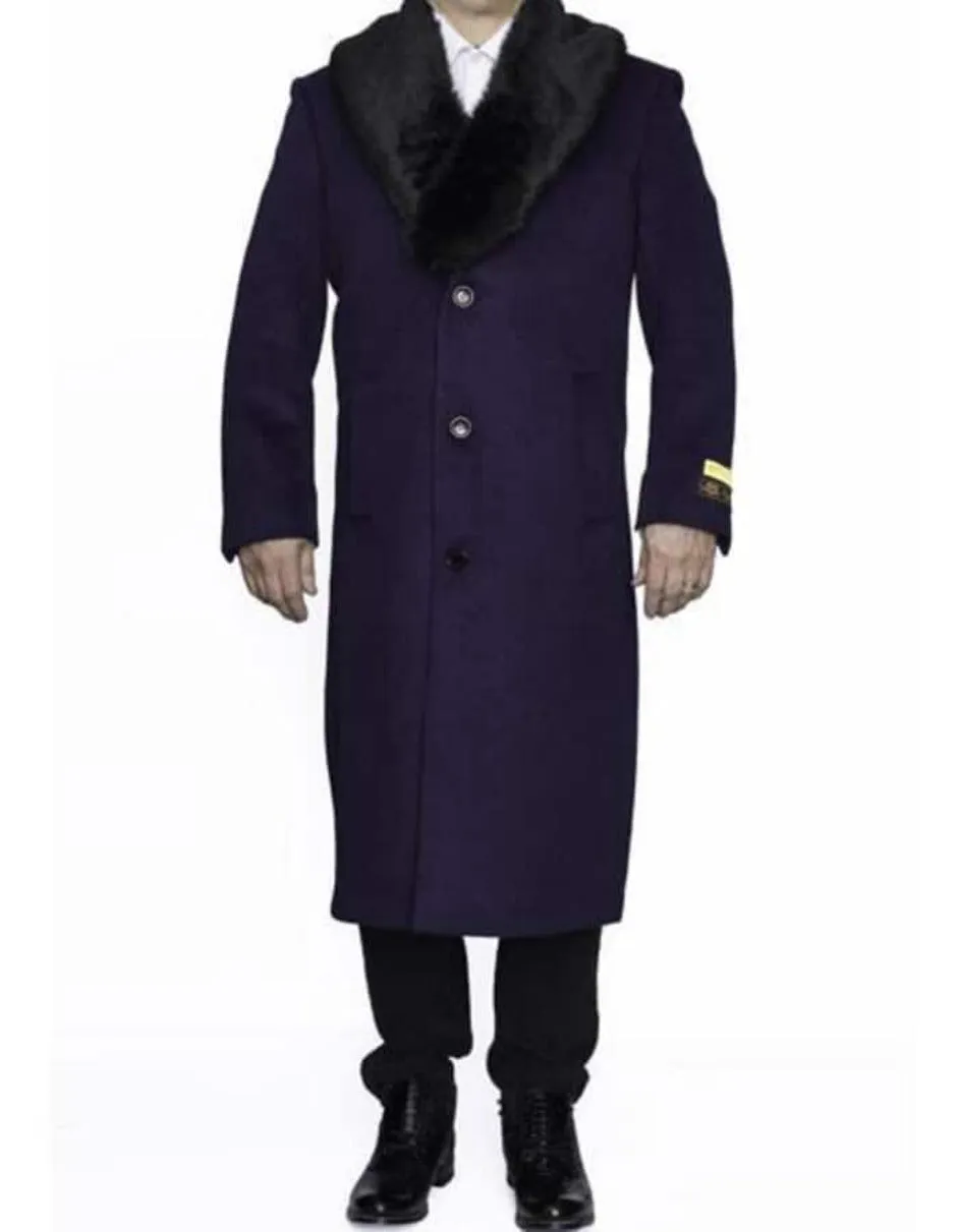 Mens Overcoat - Topcoat For Men - Winter Fabric -  Men's Big And Tall Overcoat Long Men's Dress Topcoat - Winter Coat 4XL 5XL 6XL Purple - Three Quarter 34 Inch Length