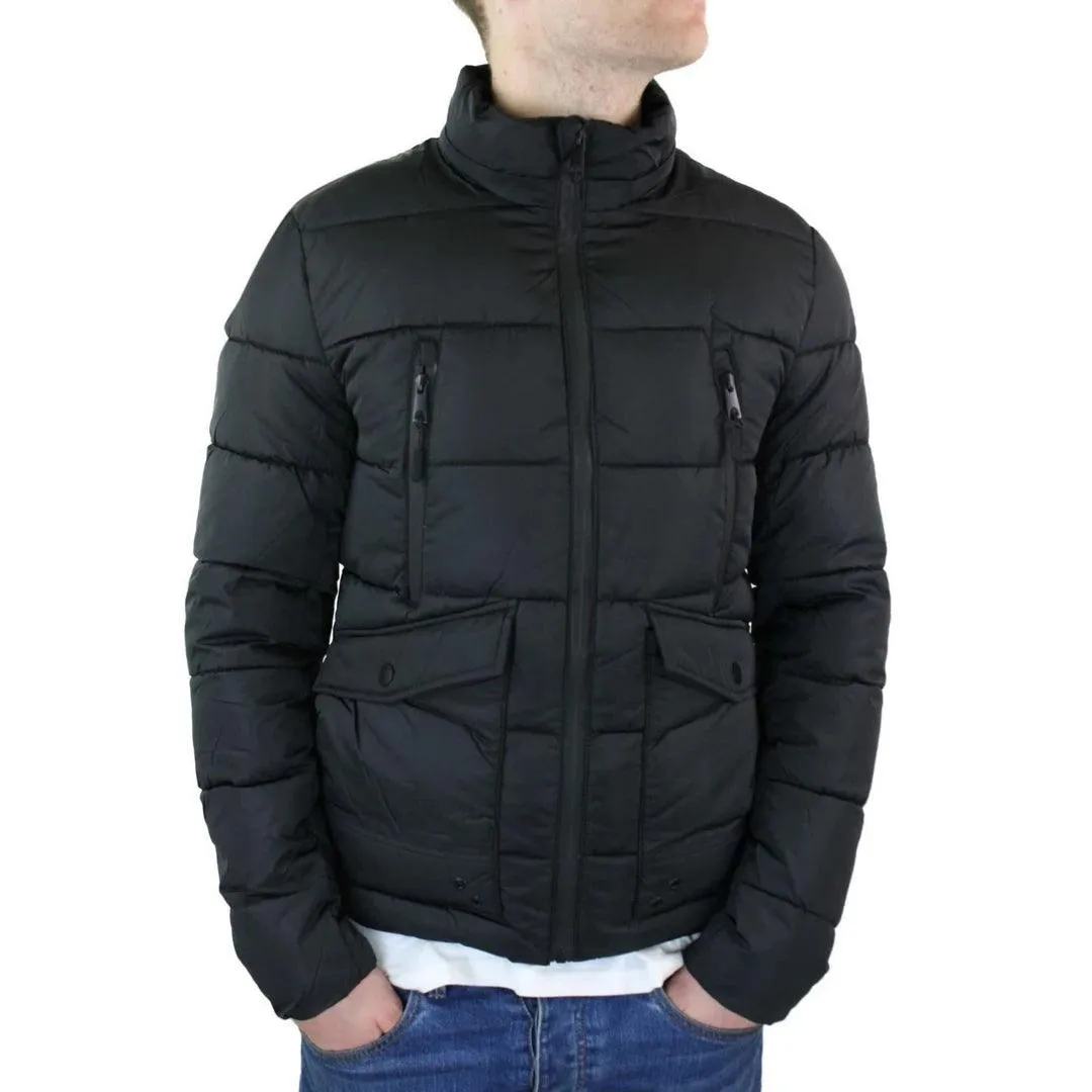 Mens Zip Hooded Fur Jacket Coat Puffer Quilted Warm Winter