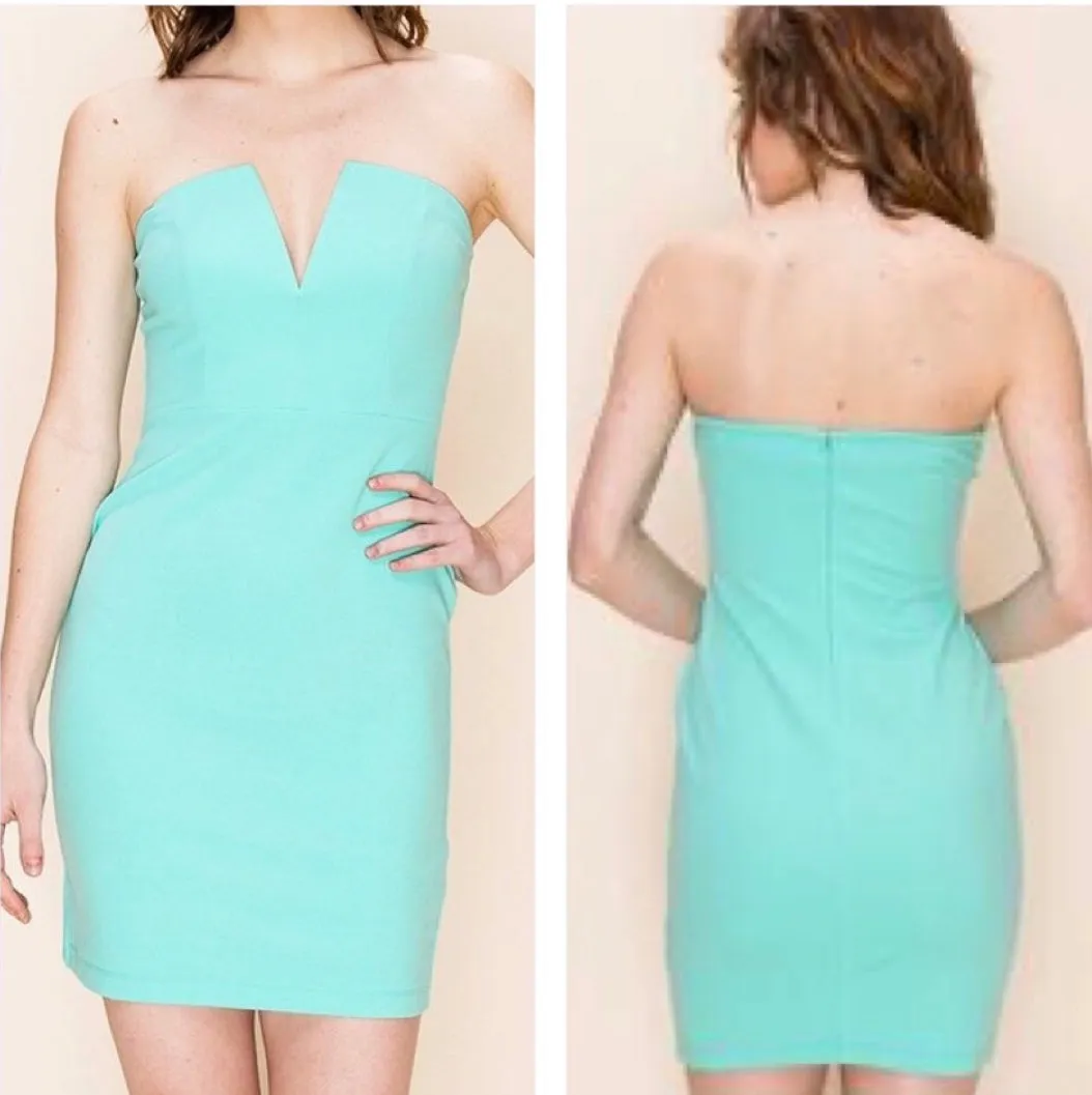 Mint Green Strapless Mini  Dress