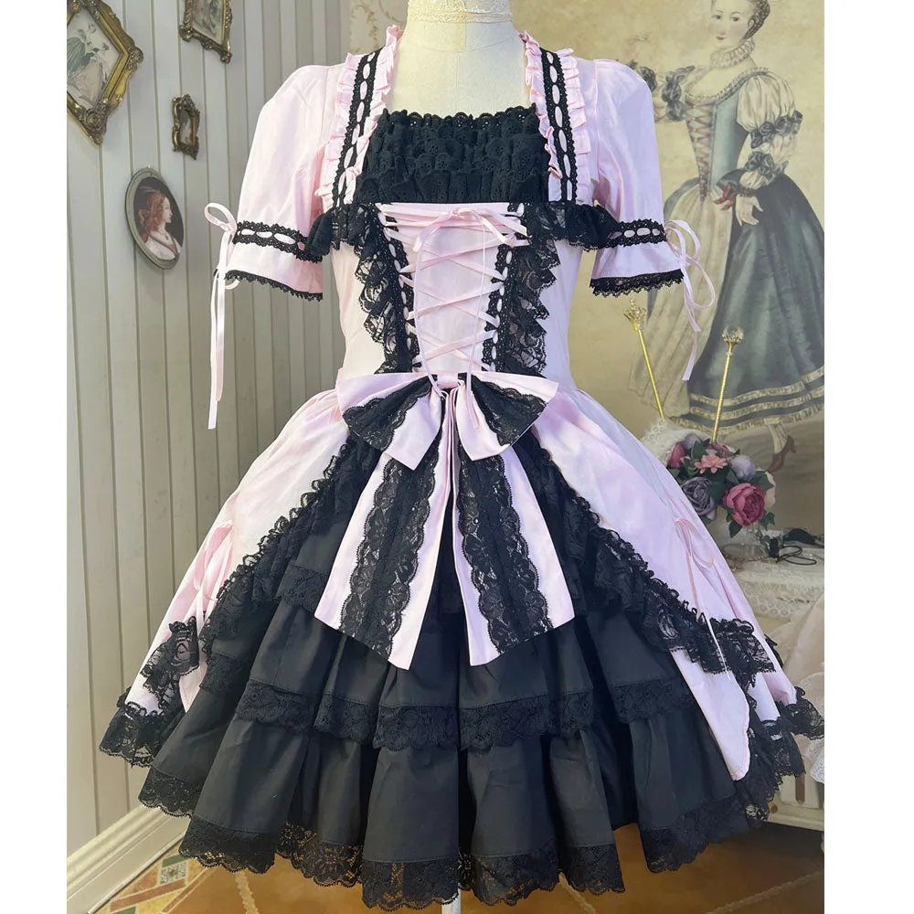 Miss Ryla ~ Vintage Lolita Dress Short Sleeve Medieval Dress w. Detachable Flare Sleeves