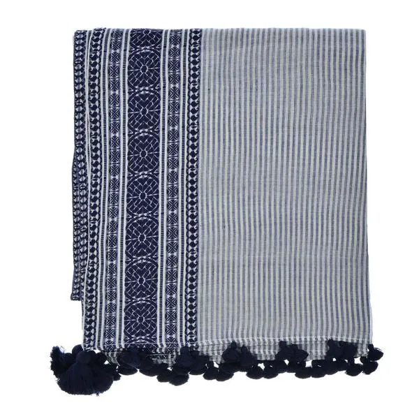 Nashi Pom Shawl - Blue Lines