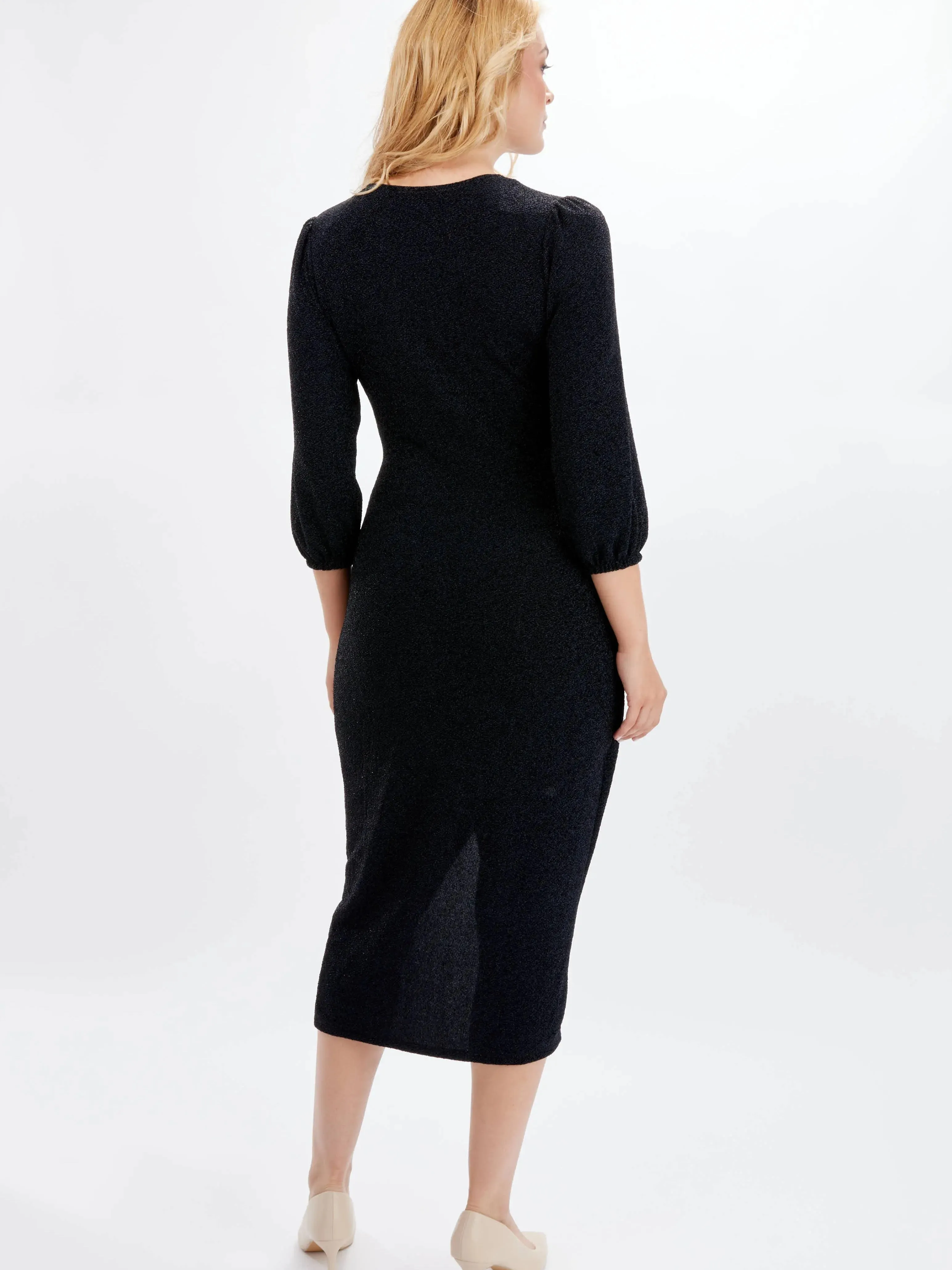 Navy Black Shimmer Wrap Dress