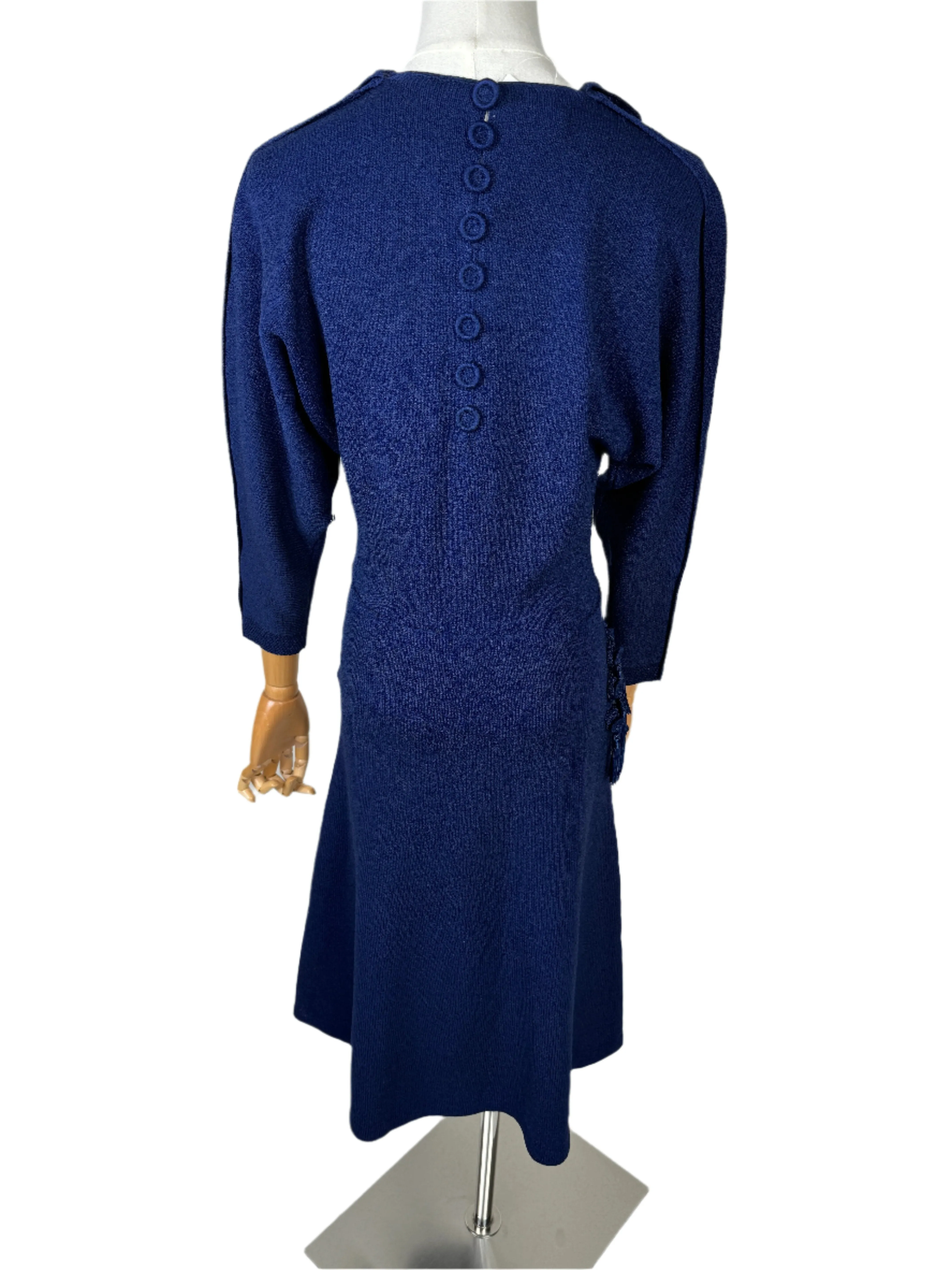 Navy Blue Knit Tassel Dress 1940s