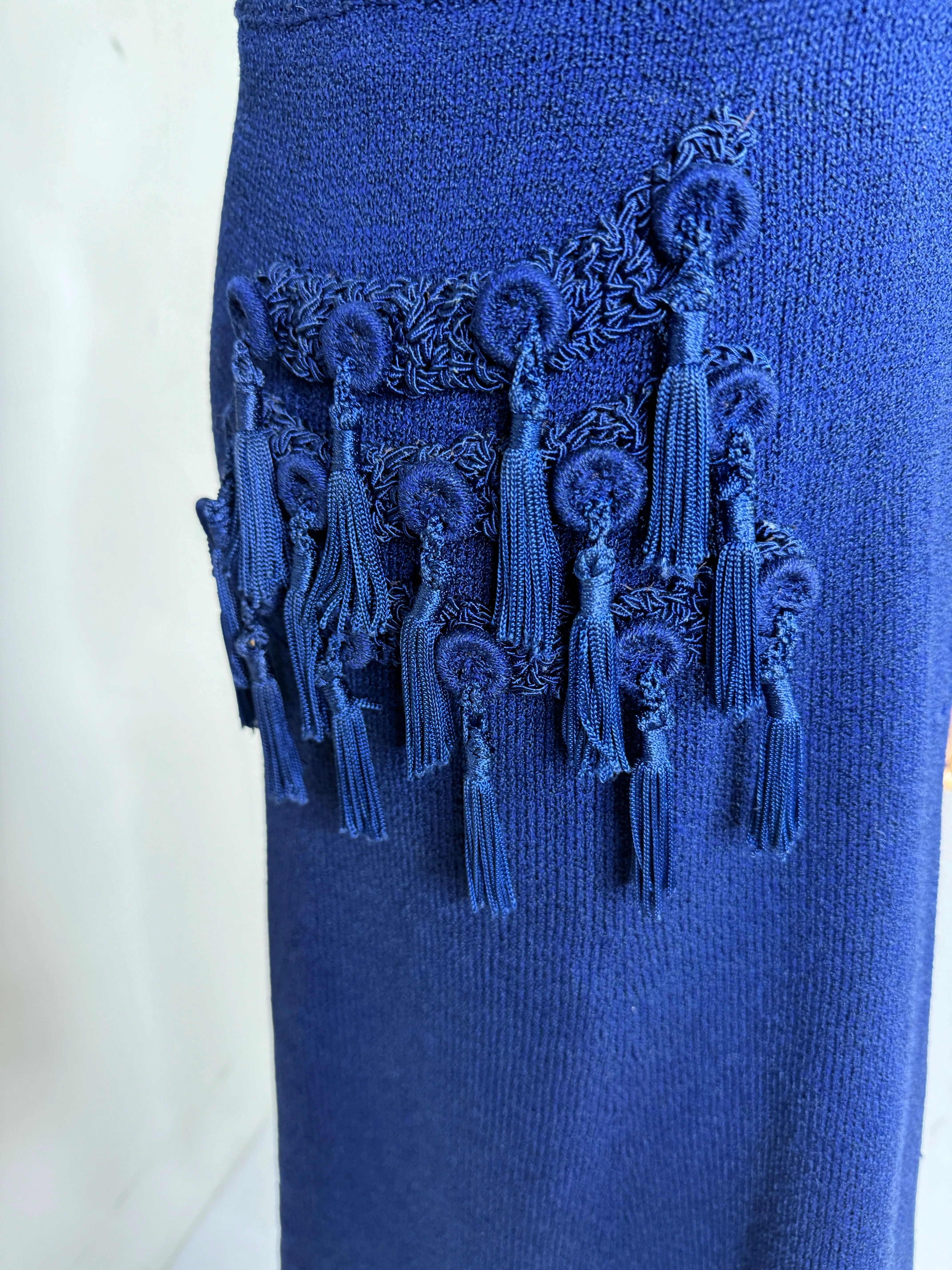 Navy Blue Knit Tassel Dress 1940s