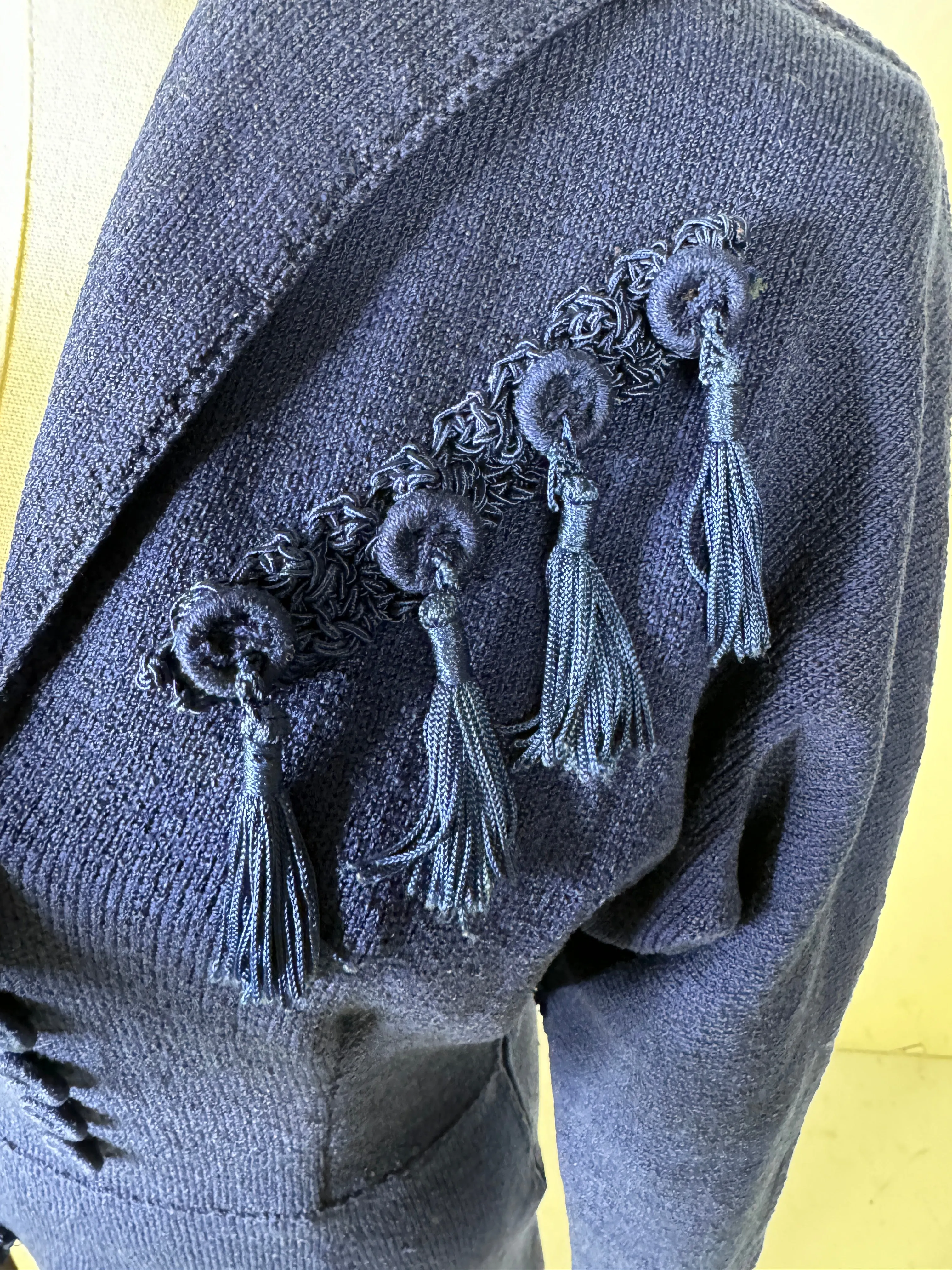 Navy Blue Knit Tassel Dress 1940s