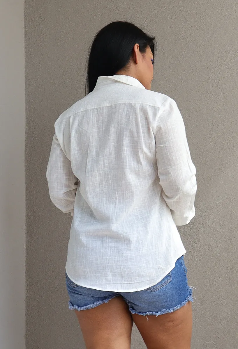 Off White Linen Cotton Full Shirt