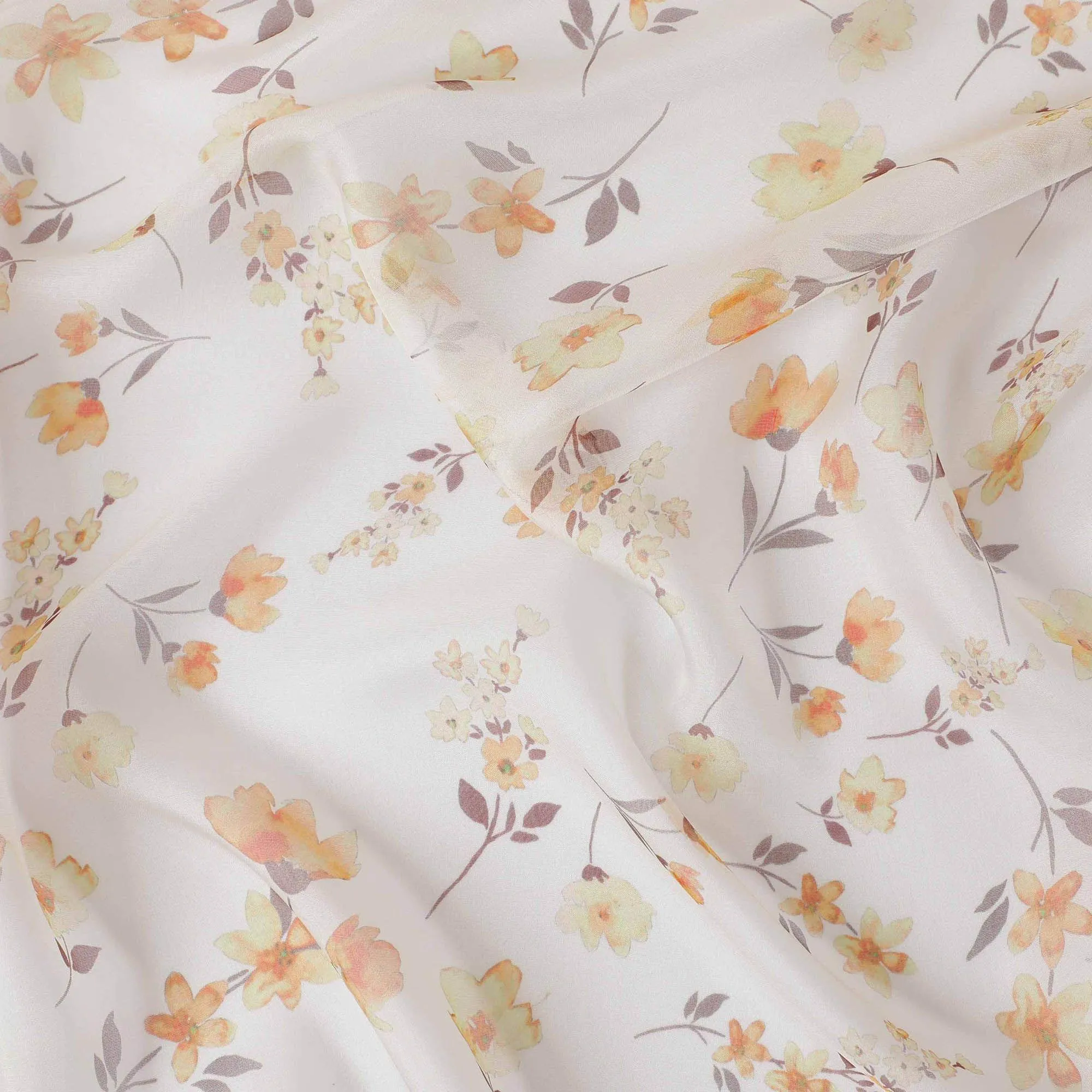 Off white premium pure silk chiffon fabric with multicolor print in floral design-D13226