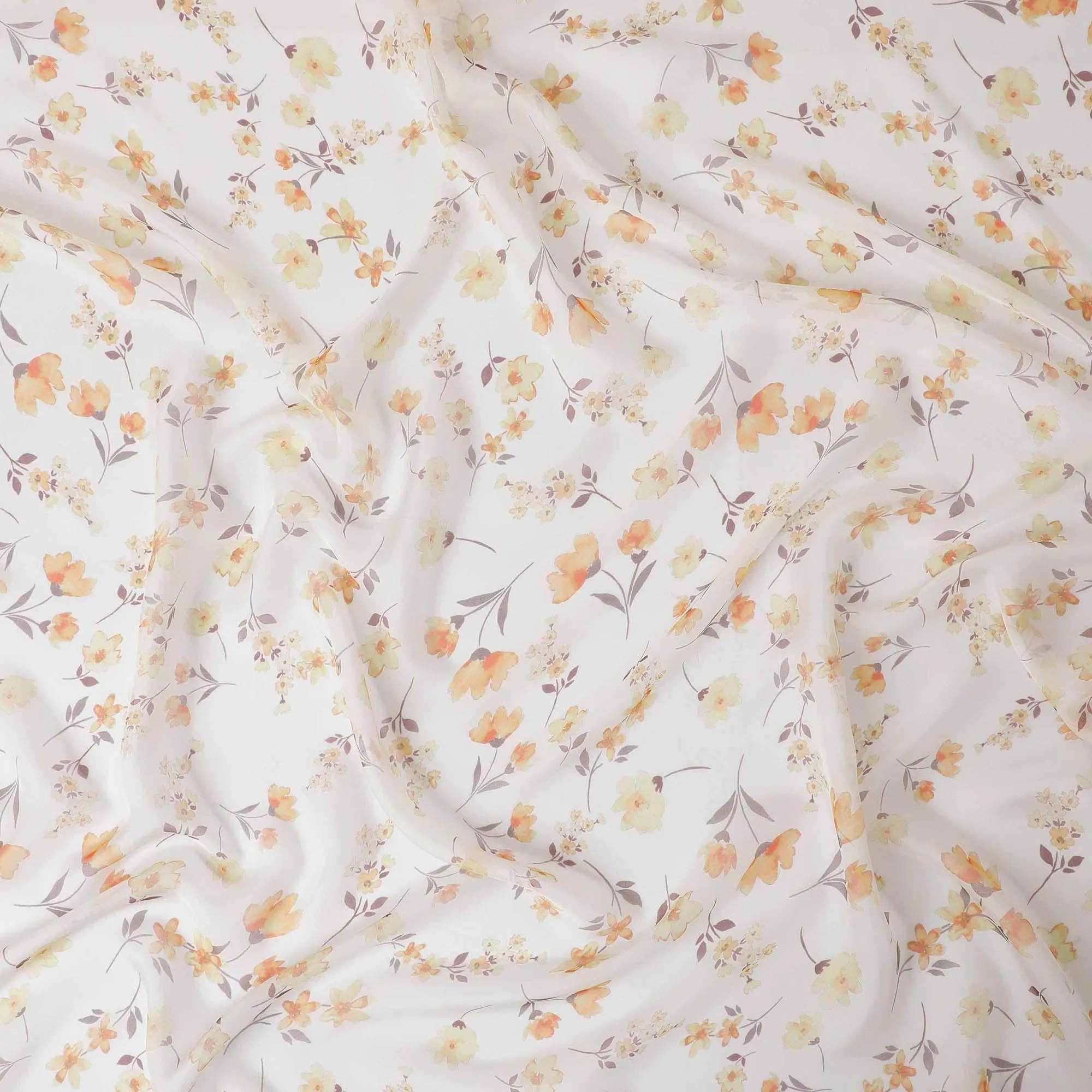 Off white premium pure silk chiffon fabric with multicolor print in floral design-D13226