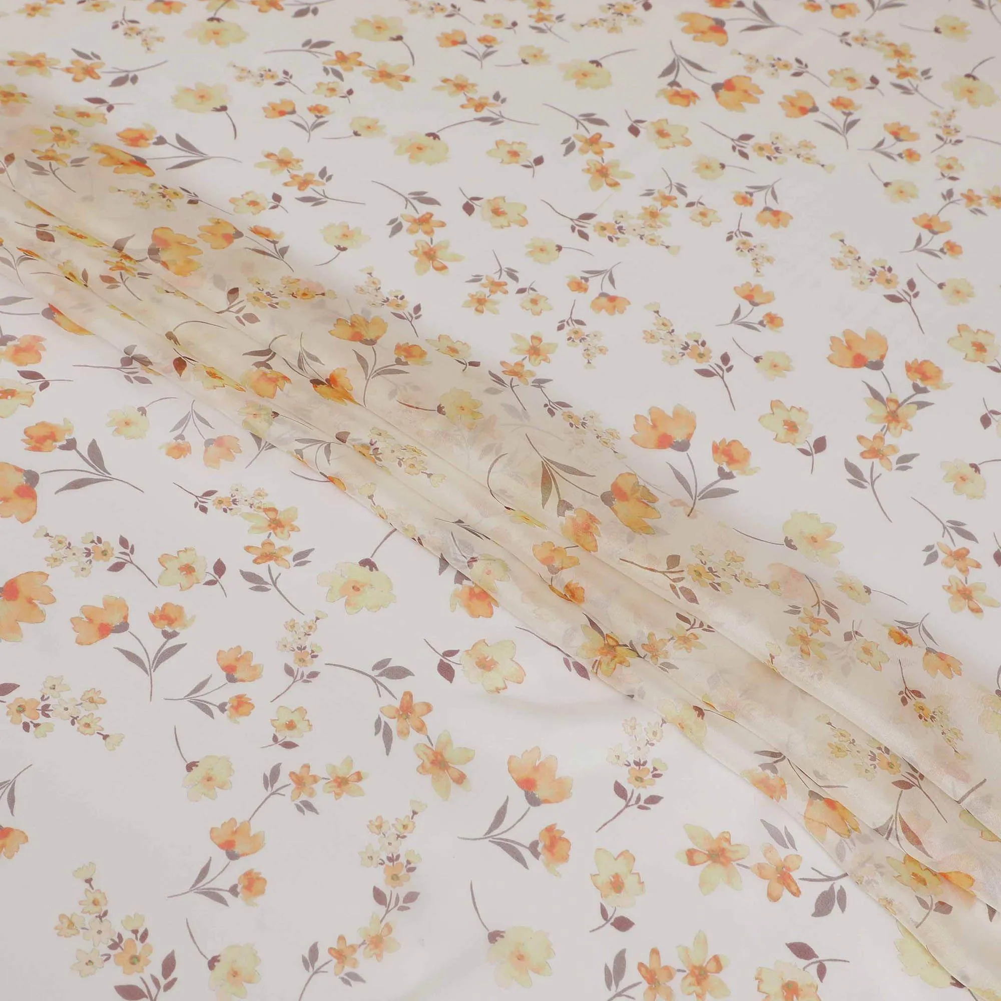 Off white premium pure silk chiffon fabric with multicolor print in floral design-D13226