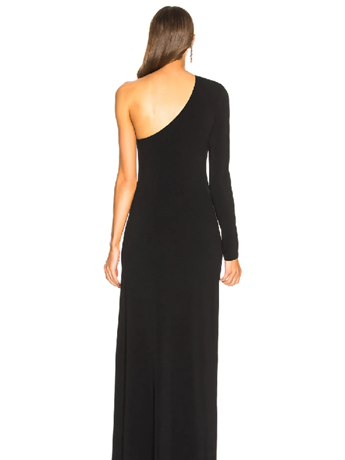 One Shoulder Black Velvet Long Prom with High Slit, Long Black Velvet Formal Evening