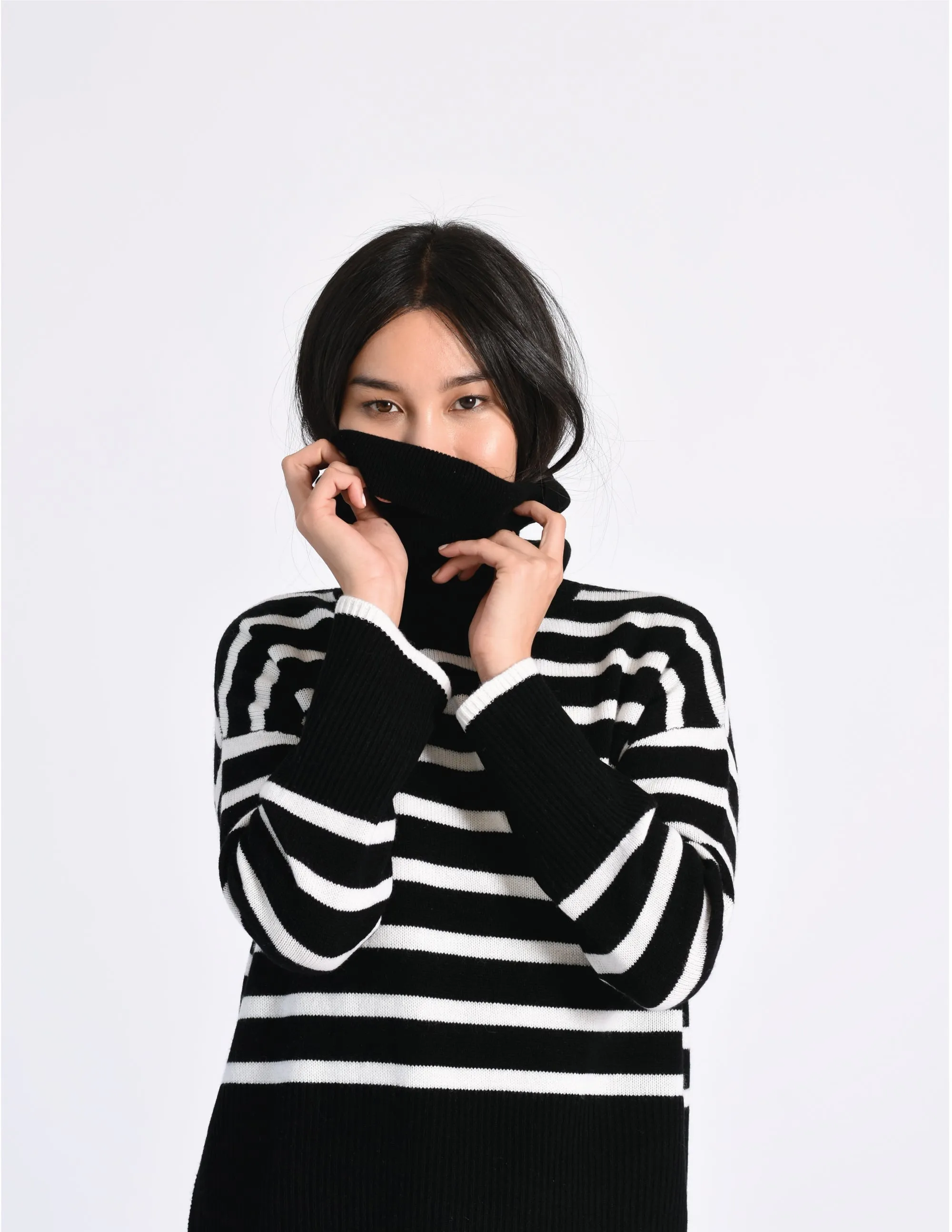 Oversize Stripe Turtleneck Sweater