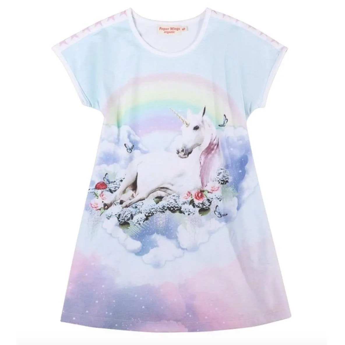 Paper Wings Organic Unicorn Cloud Girls Tee Shirt Dress