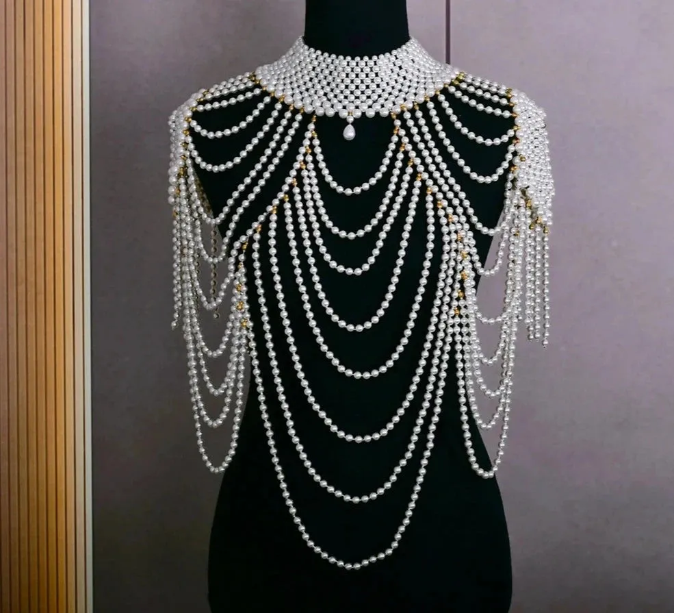 Pearls Beads Wedding Shawl Cape Elegant Bridal Accessory