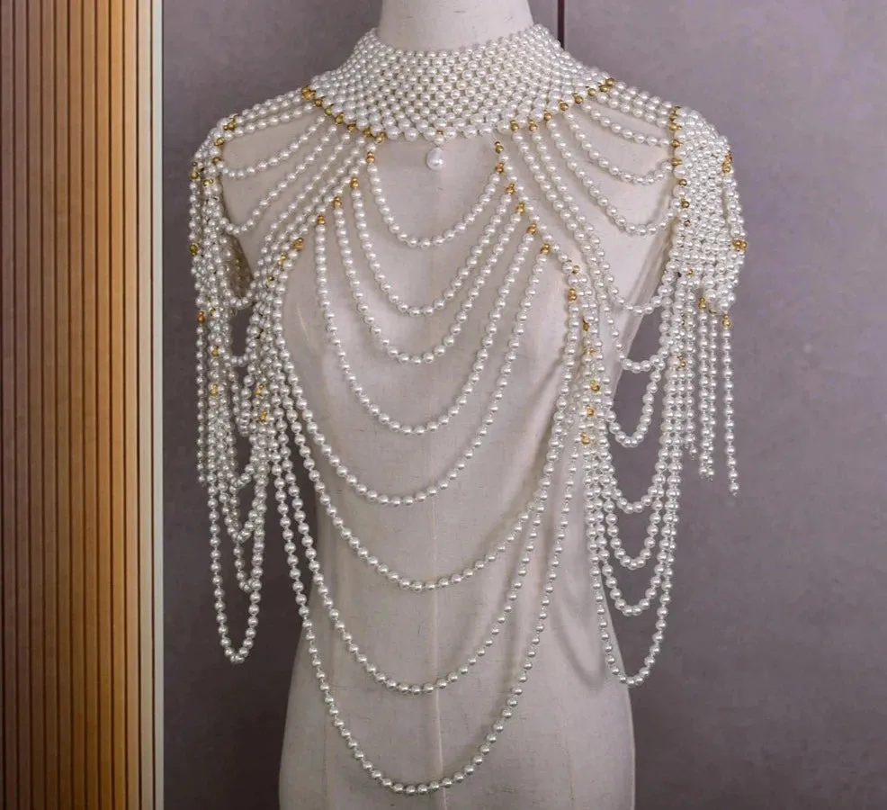 Pearls Beads Wedding Shawl Cape Elegant Bridal Accessory