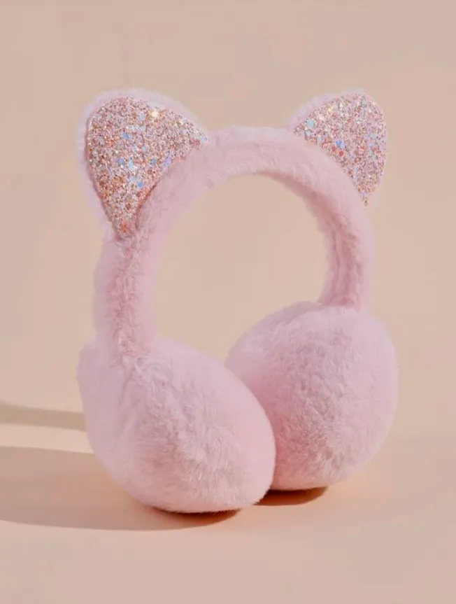 Pink Children's Cat Faux Fur Ear Muffs