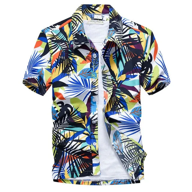 Pink Hawaiian Beach Short Sleeve Shirt Men 2019 Summer Fashion Palm Tree Print Tropical Aloha Shirts Mens Party Holiday Chemise