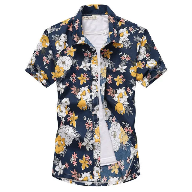 Pink Hawaiian Beach Short Sleeve Shirt Men 2019 Summer Fashion Palm Tree Print Tropical Aloha Shirts Mens Party Holiday Chemise