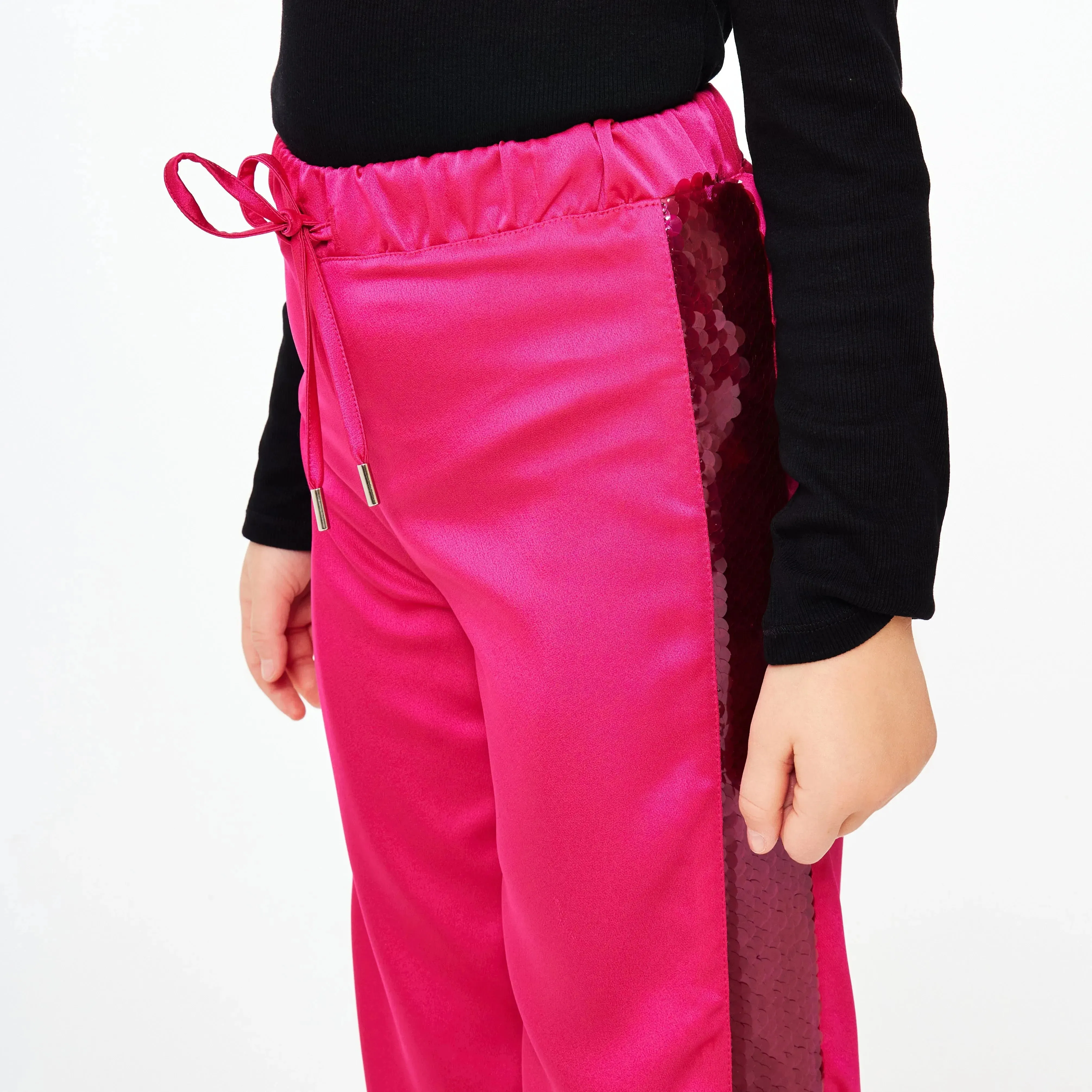 Pink Satin Trousers with Sequin Side Detail