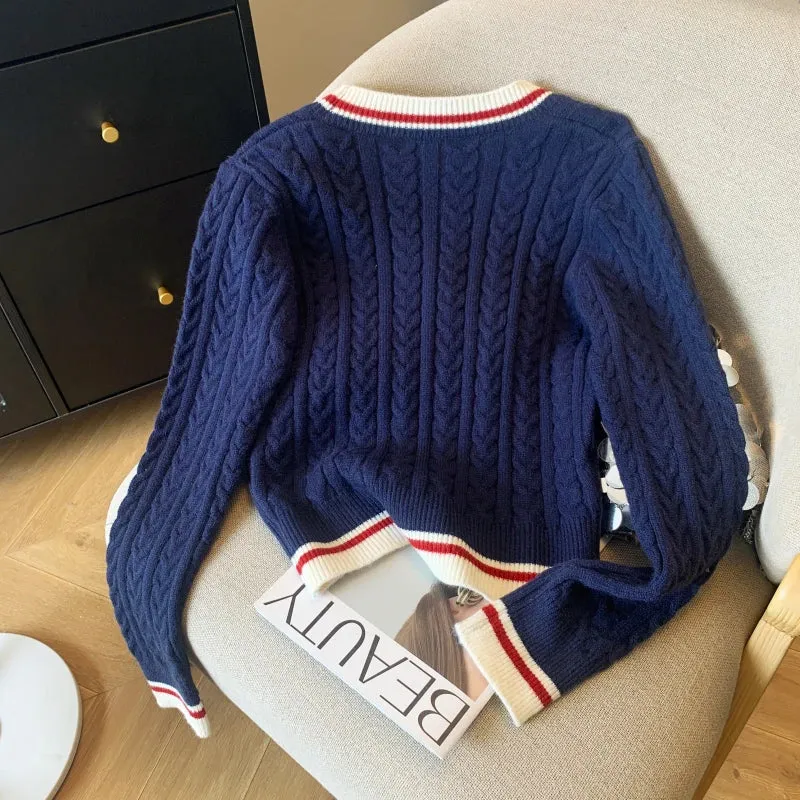 Preppy Style Cashmere Top Women V-Neck Pullover Warm Knitwear Jumper Clothes Casual Sweater Autumn Winter Kpop 2000s Aesthetic