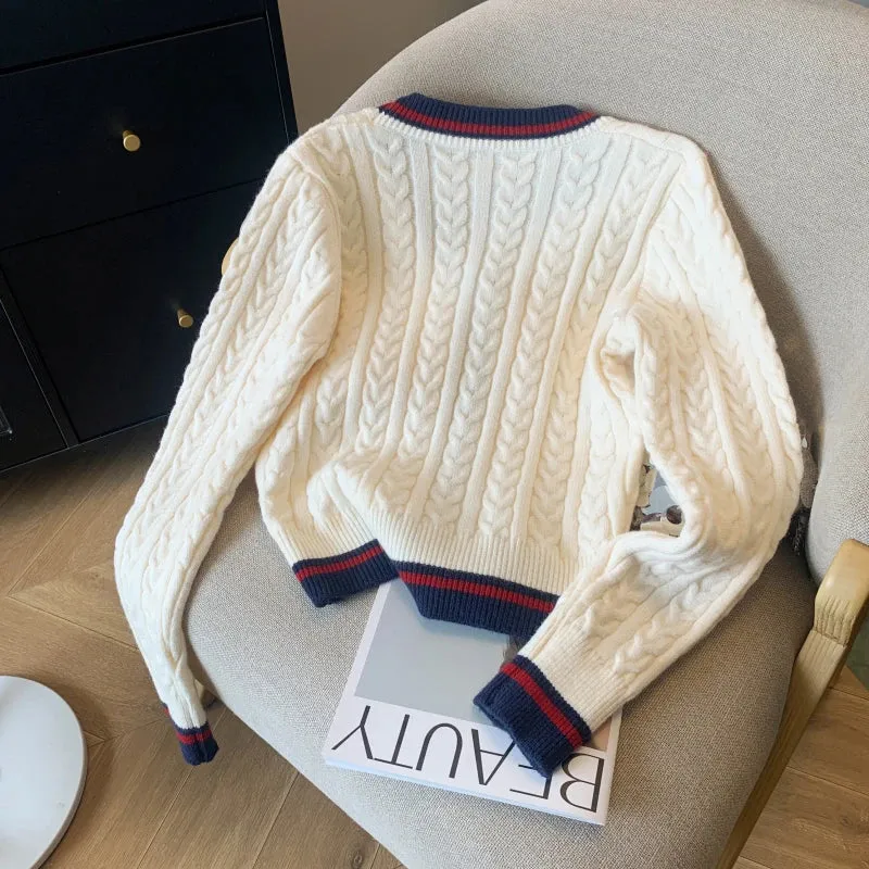 Preppy Style Cashmere Top Women V-Neck Pullover Warm Knitwear Jumper Clothes Casual Sweater Autumn Winter Kpop 2000s Aesthetic