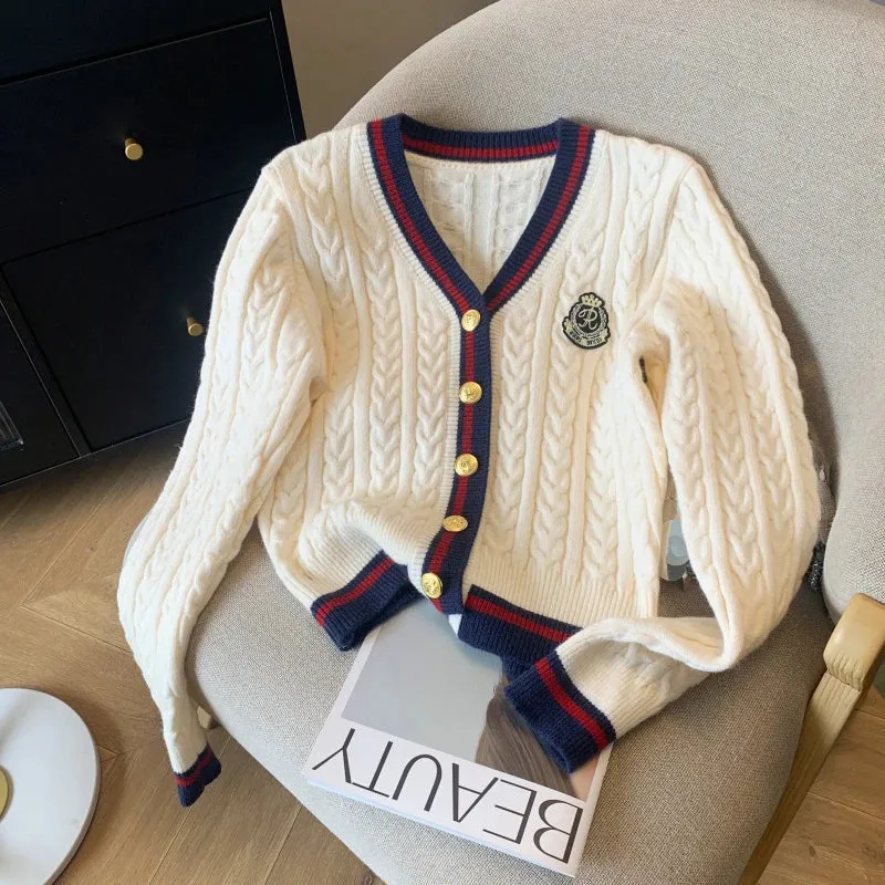 Preppy Style Cashmere Top Women V-Neck Pullover Warm Knitwear Jumper Clothes Casual Sweater Autumn Winter Kpop 2000s Aesthetic